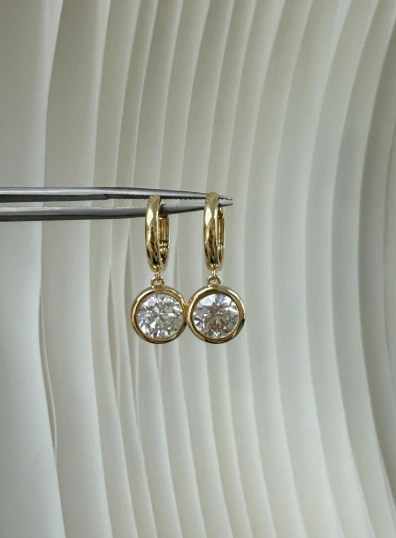 4Ct 18K Yellow Gold Round Lab Grown Diamond Bezel Set Drop Earrings 1