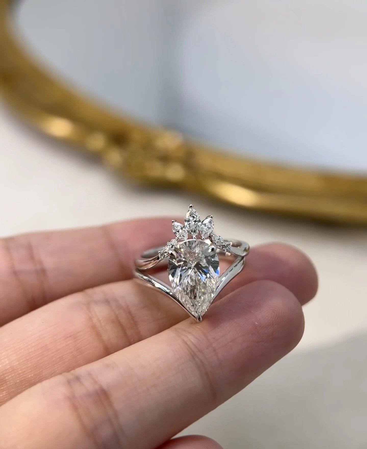 18K Lab Diamond Ring 2ct Pear and marquise Ring Set Classic luxury design Engagement ring with IGI certificate 1