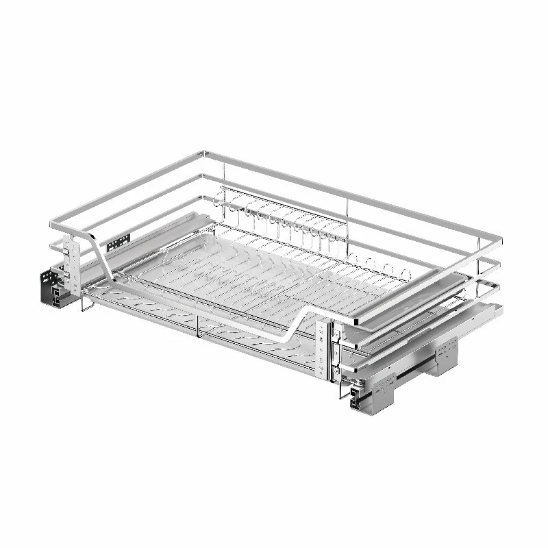 Panier coulissant à quatre compartiments en acier plat pour armoire de cuisine, idéal pour la vente en gros d'accessoires de cuisine. 1