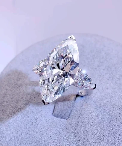 10Ct Marquise & Pear Cut Lab Grown Diamonds Three-stone Engagement Ring 1