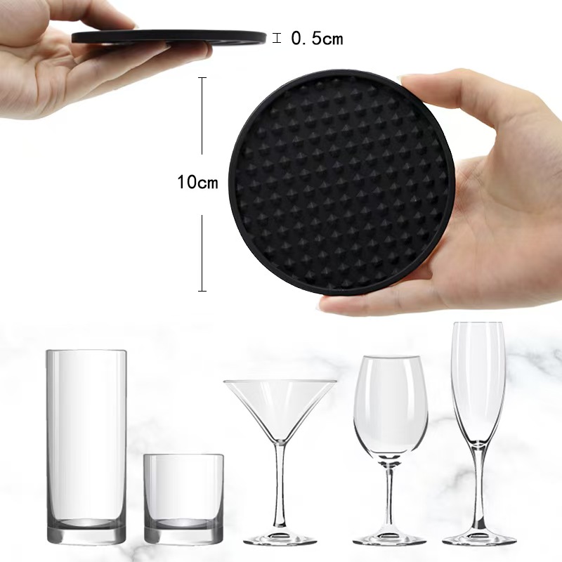 Posavasos de silicona negra premium para bebidas, juego de posavasos redondos absorbentes y antideslizantes para mesa de centro, manteles individuales resistentes al calor para tazas. 2