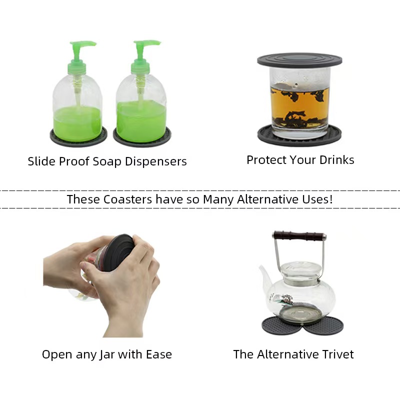 Posavasos de silicona negra premium para bebidas, juego de posavasos redondos absorbentes y antideslizantes para mesa de centro, manteles individuales resistentes al calor para tazas. 5
