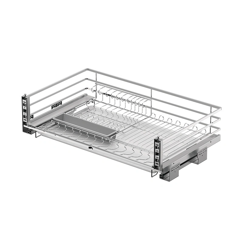 Fournisseur de quincaillerie de cuisine : panier coulissant à trois côtés en acier plat, accessoires de rangement pour la cuisine 1