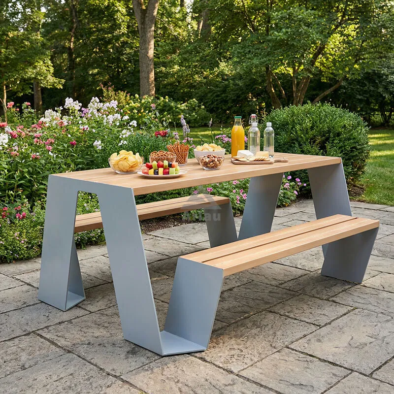 Commercial Picnic Table - Durable Steel Frame with Wood Grain Finish 1