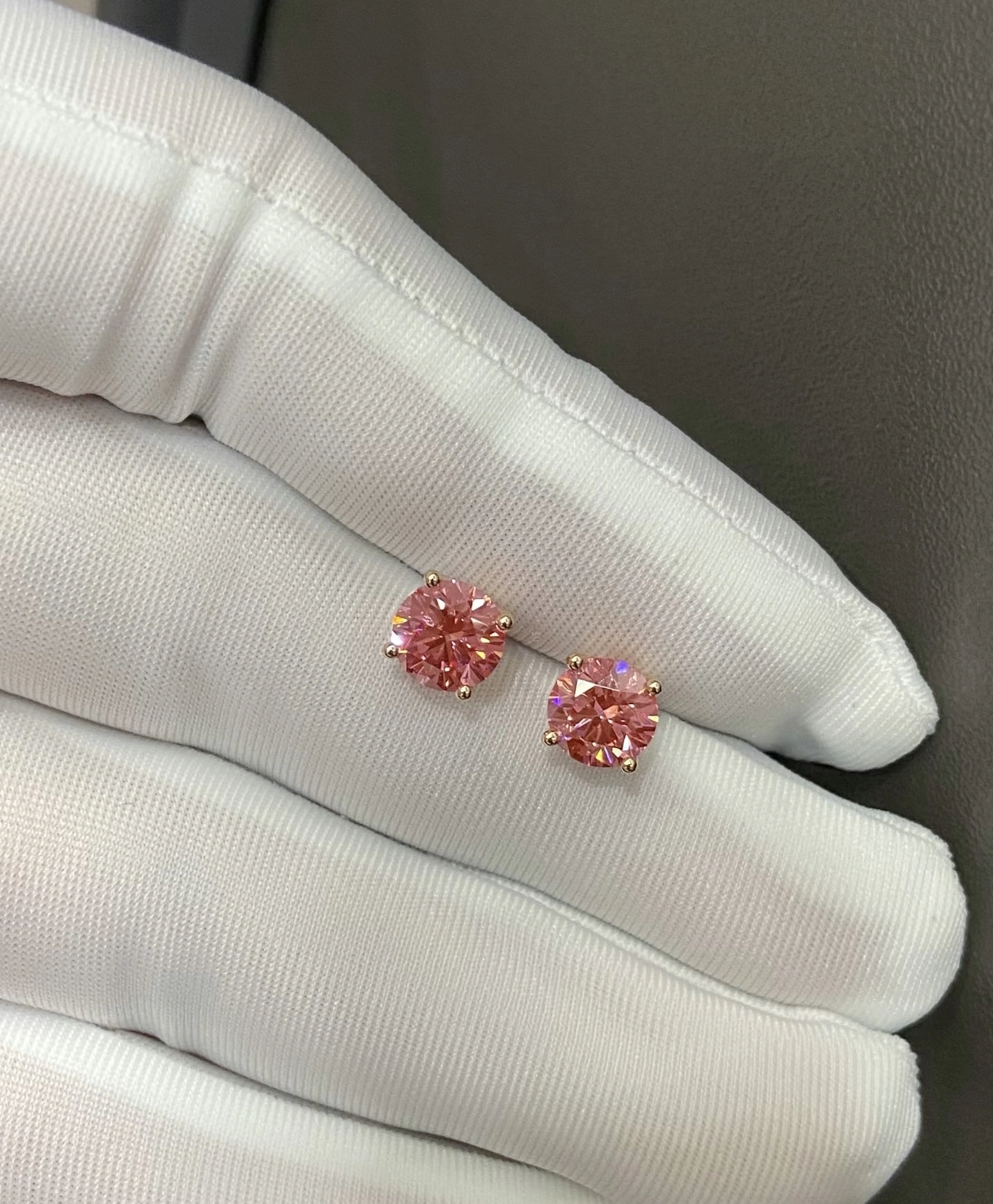 Dainty Pink Lab-Created Diamond Studs - 18K Rose Gold Fine Jewelry 1