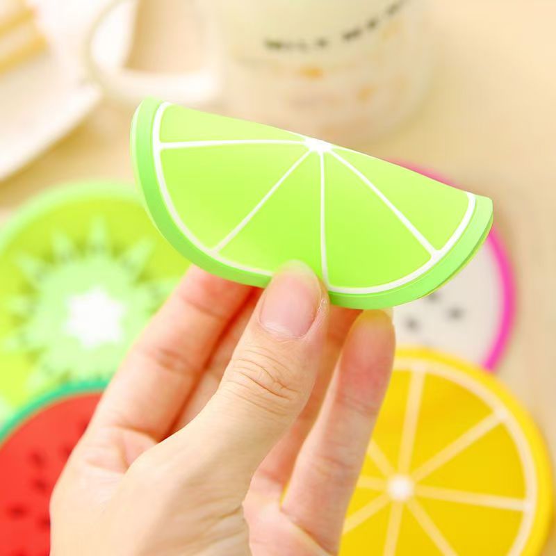 Posavasos de silicona redondos con estampado de frutas de colores, gruesos y antideslizantes, para vajilla. 5
