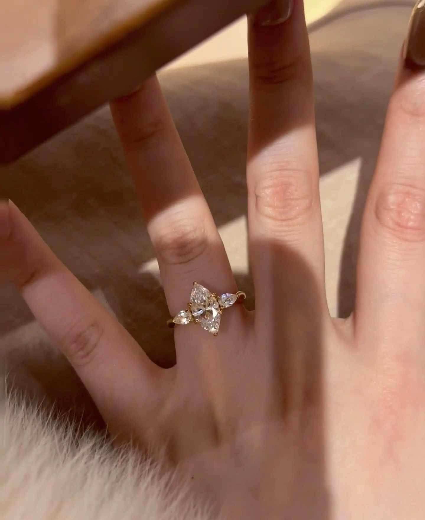 18K Lab Diamond Ring 2ct Marquise Three Stones Design Ring with IGI certification 1