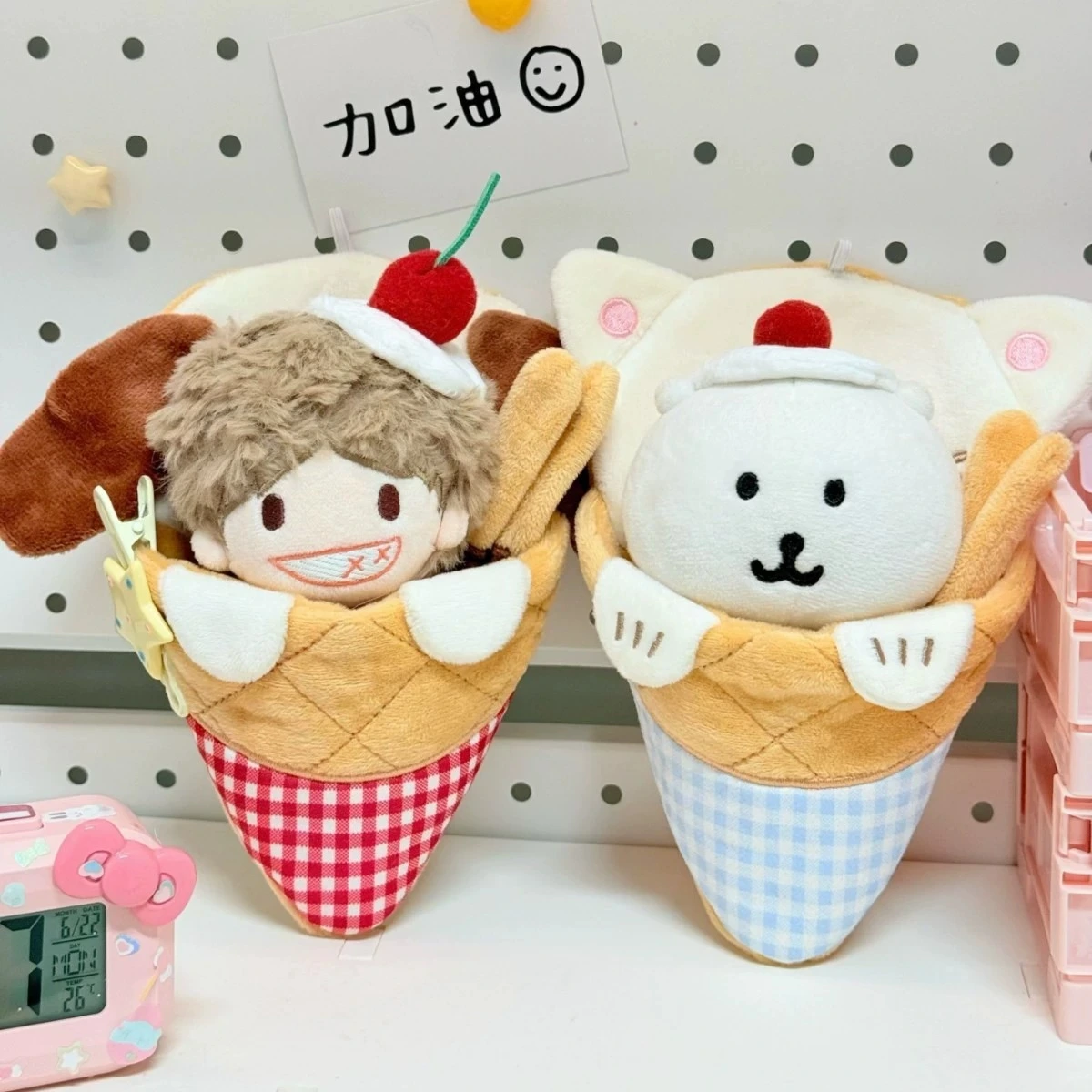Puppy Waffle Plush Pouch Set 18cm Soft Stuffed Bag, Cherry & Biscuit Stick Accessories, Kawaii Food-Themed Storage 1