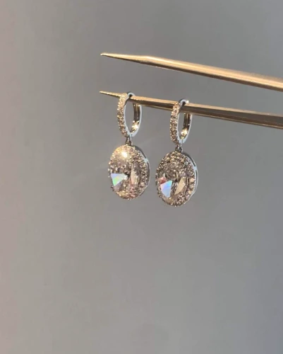 10.08ct Oval Cut Lab Grown Diamond Halo Drop Earrings in Platinum with IGI Certificate Bridal Earrings 1
