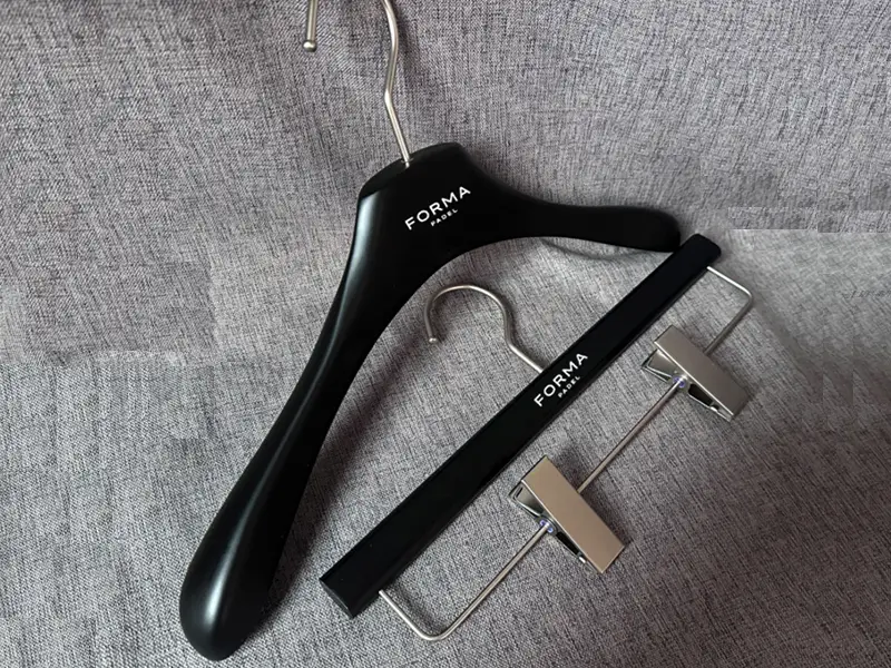 Luxury black wooden hanger with custom brand logo 1