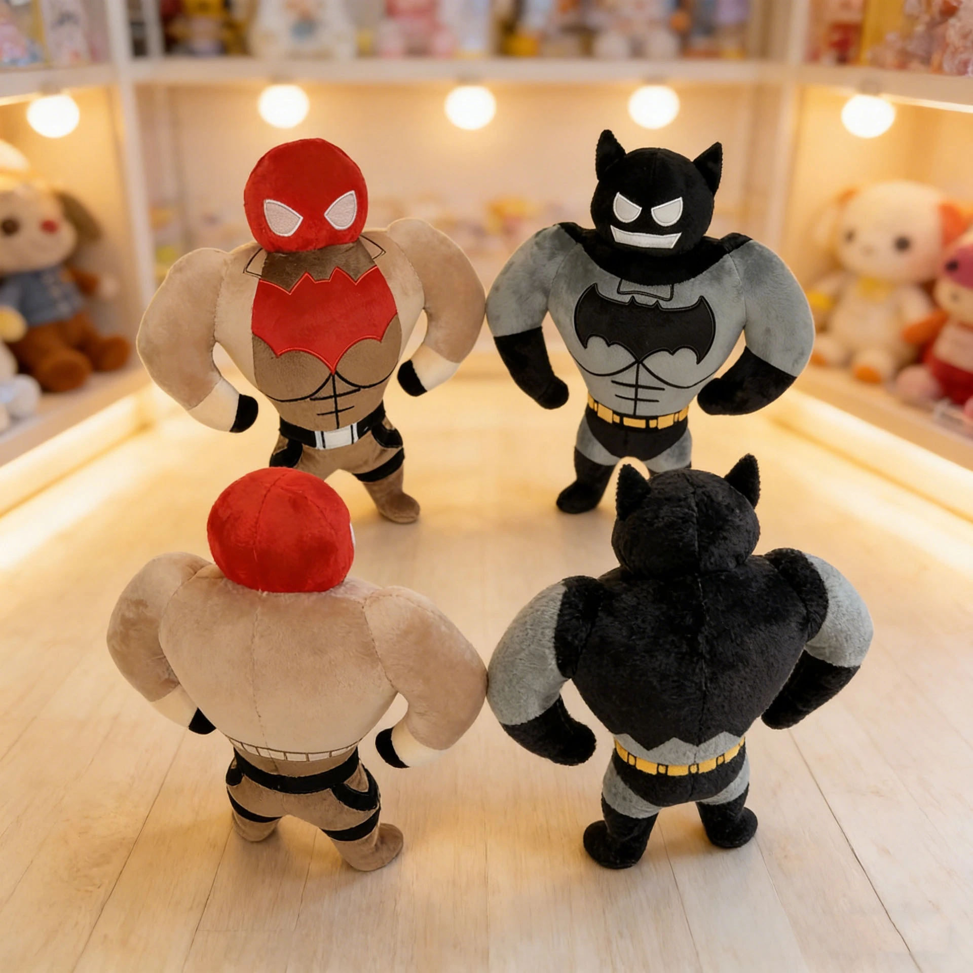 Chibi Muscle Batman/Red Hood Plush 30cm Premium Fleece Stuffed Toy, Buff Character Design, Perfect for Room Decor & Play 1