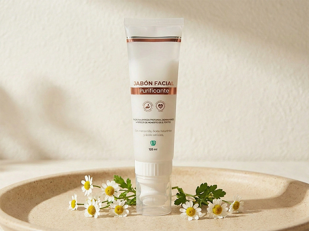 White PE Facial Cleanser Tube with Silicone Massage Brush 120ml 40mm 1