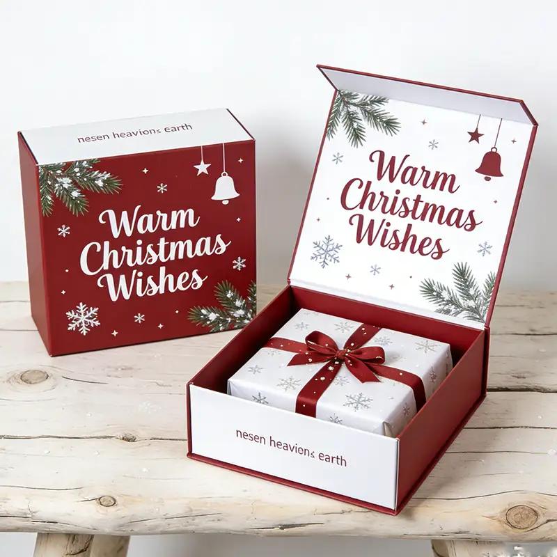 علبة كتب مربعة الشكل قابلة لإعادة التدوير ومخصصة من الورق المقوى المموج، مناسبة لمجموعات هدايا مستحضرات التجميل، من إنتاج مصنع علب هدايا عيد الميلاد بالجملة. 1