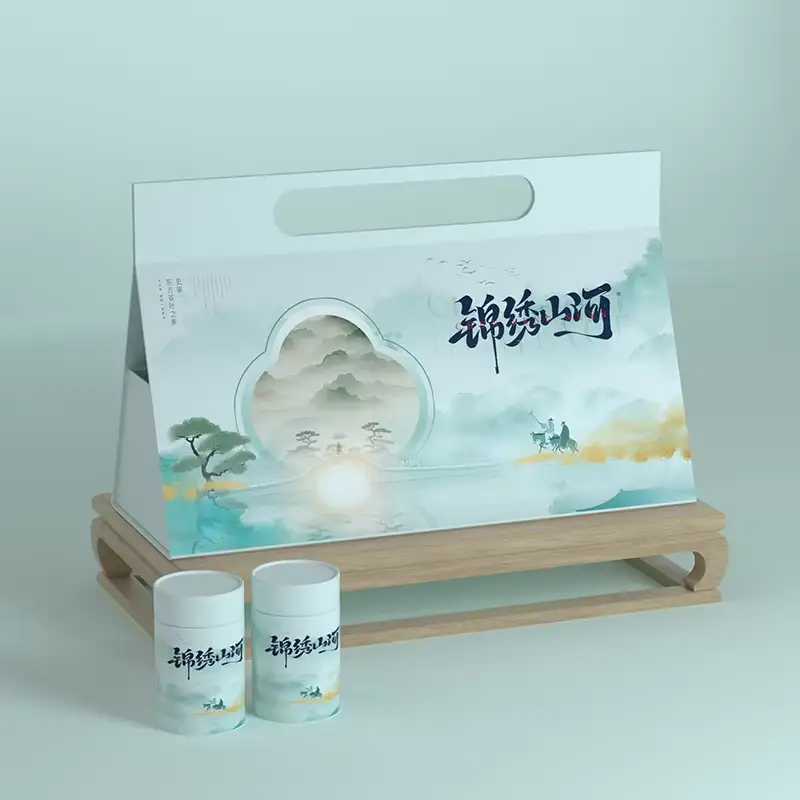 علبة هدايا شاي مصنوعة من ورق مقوى قابل لإعادة التدوير وصديق للبيئة، مزينة بطباعة ذهبية اللون وإغلاق مغناطيسي. 1