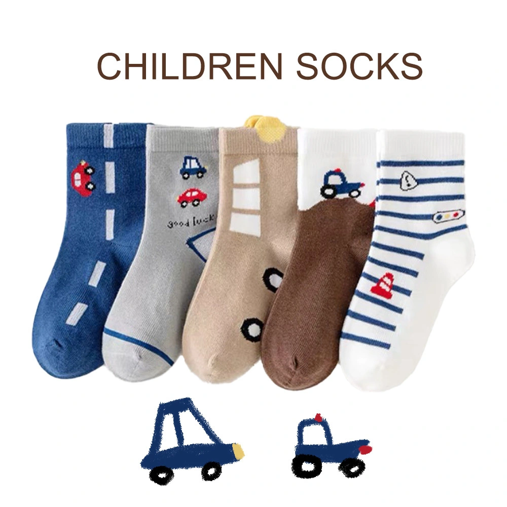 جوارب أطفال محبوكة بالجملة بنقشة سيارات، جوارب للأولاد، جوارب قابلة للتهوية HYC-122 1