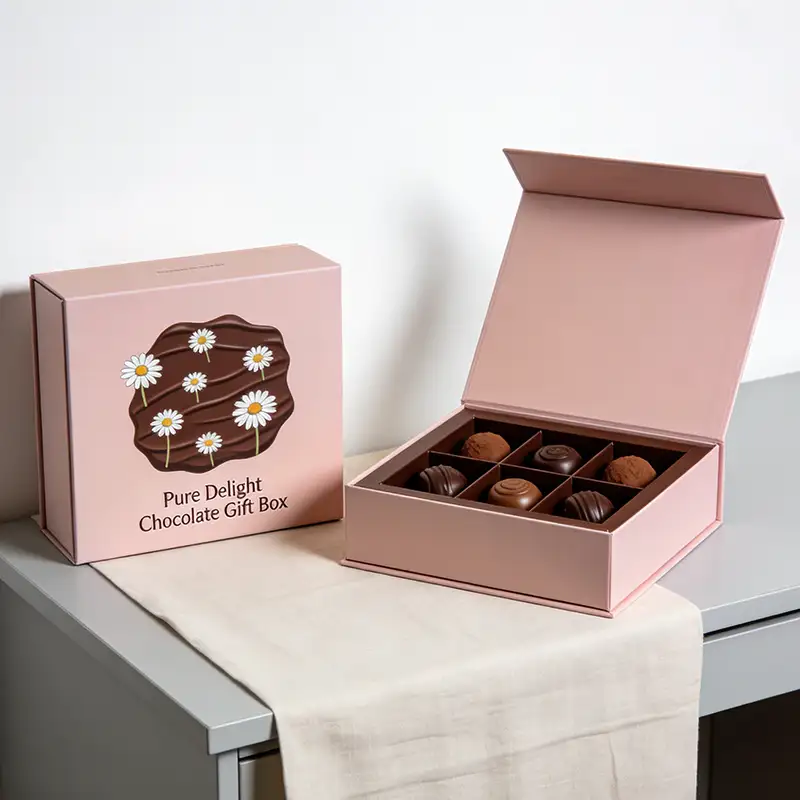 علب هدايا شوكولاتة مربعة الشكل قابلة لإعادة التدوير، مصنوعة من ورق مقوى مموج، بشعار ملون حسب الطلب، مثالية لعيد الحب. 1