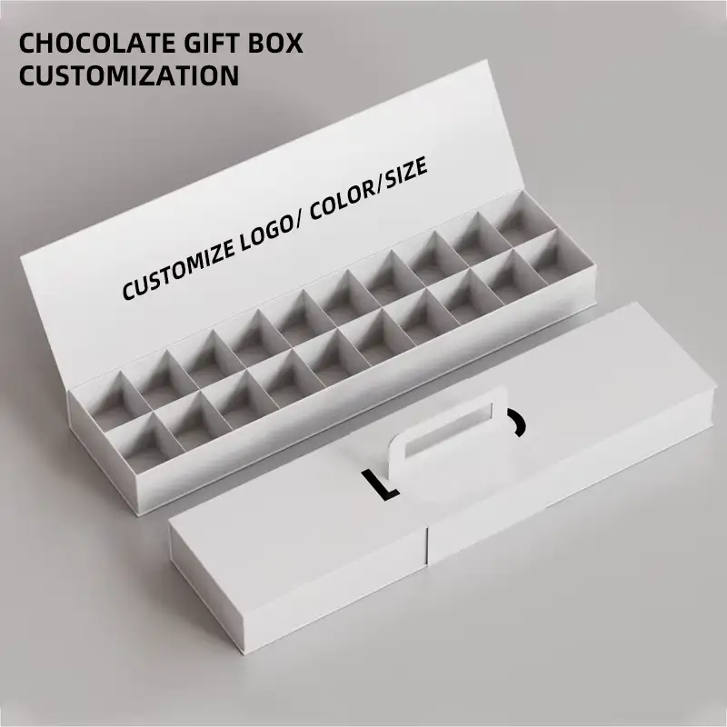 علب تغليف حلويات مستطيلة الشكل مصنوعة من ورق مقوى مموج قابل لإعادة التدوير، مزودة بنافذة تحمل شعارًا مخصصًا وإغلاق مغناطيسي، بلمسة نهائية فاخرة، مثالية لهدايا القهوة. 1