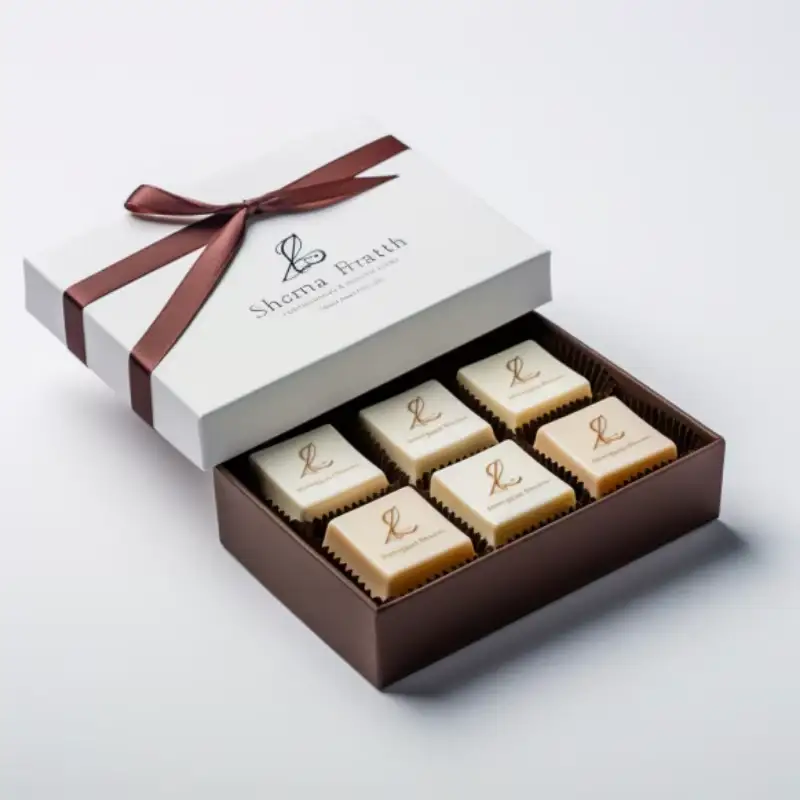 علب ورقية مربعة صغيرة قابلة لإعادة التدوير، مصممة خصيصًا لـ 3 أو 6 قطع من الشوكولاتة، بنقوش بارزة أنيقة وتغليف غير لامع، باللونين الأسود والأبيض، هدية فاخرة 1