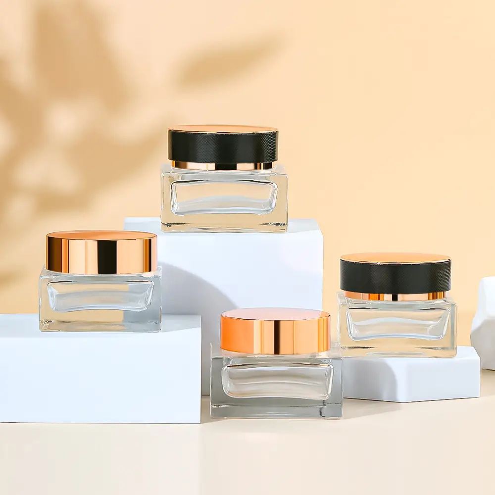 JXPACK Square Glass Cream Jar | Custom Glass Cosmetic Jars for Face Cream & Skincare 1