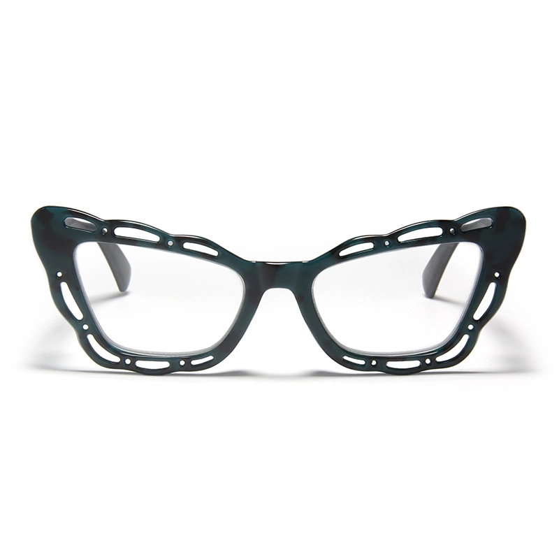 Gafas de acetato con diseño de ojo de gato y mariposa hueca R77008 2026, montura de carey audaz, modernas y vanguardistas, con bloqueo de luz azul. 1