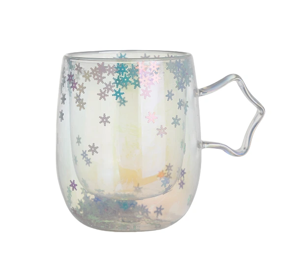 340ml Star Shaped Handle Double Wall Glass Mug 1