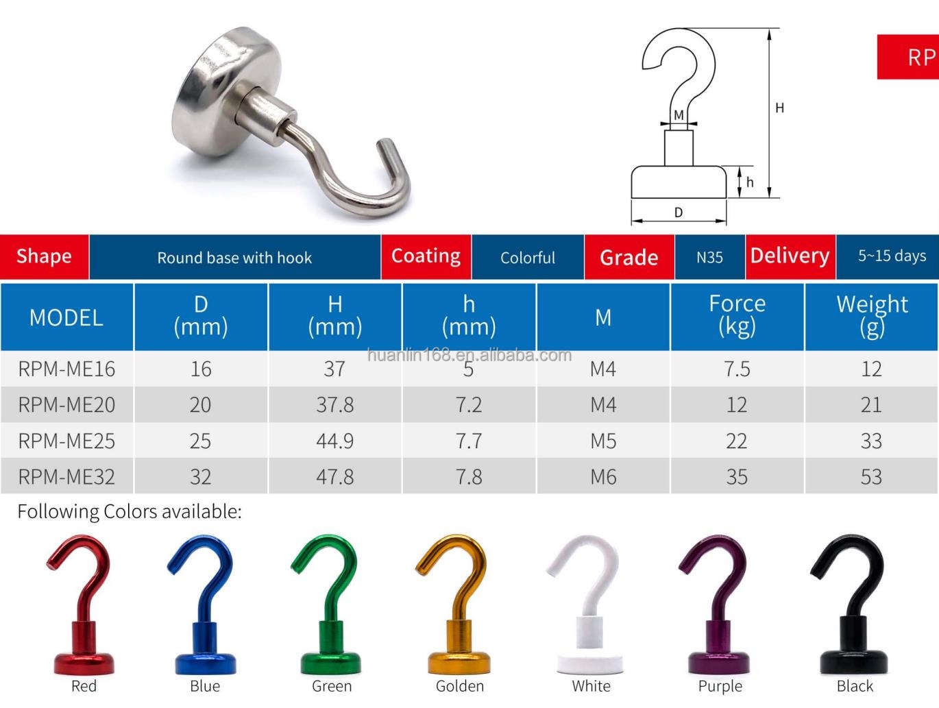 Powerful neodymium magnetic hooks with heavy load capacity. No drilling required, rustproof and reusable. Perfect for organizing items on metal walls, refrigerators, lockers and tool cabinets.