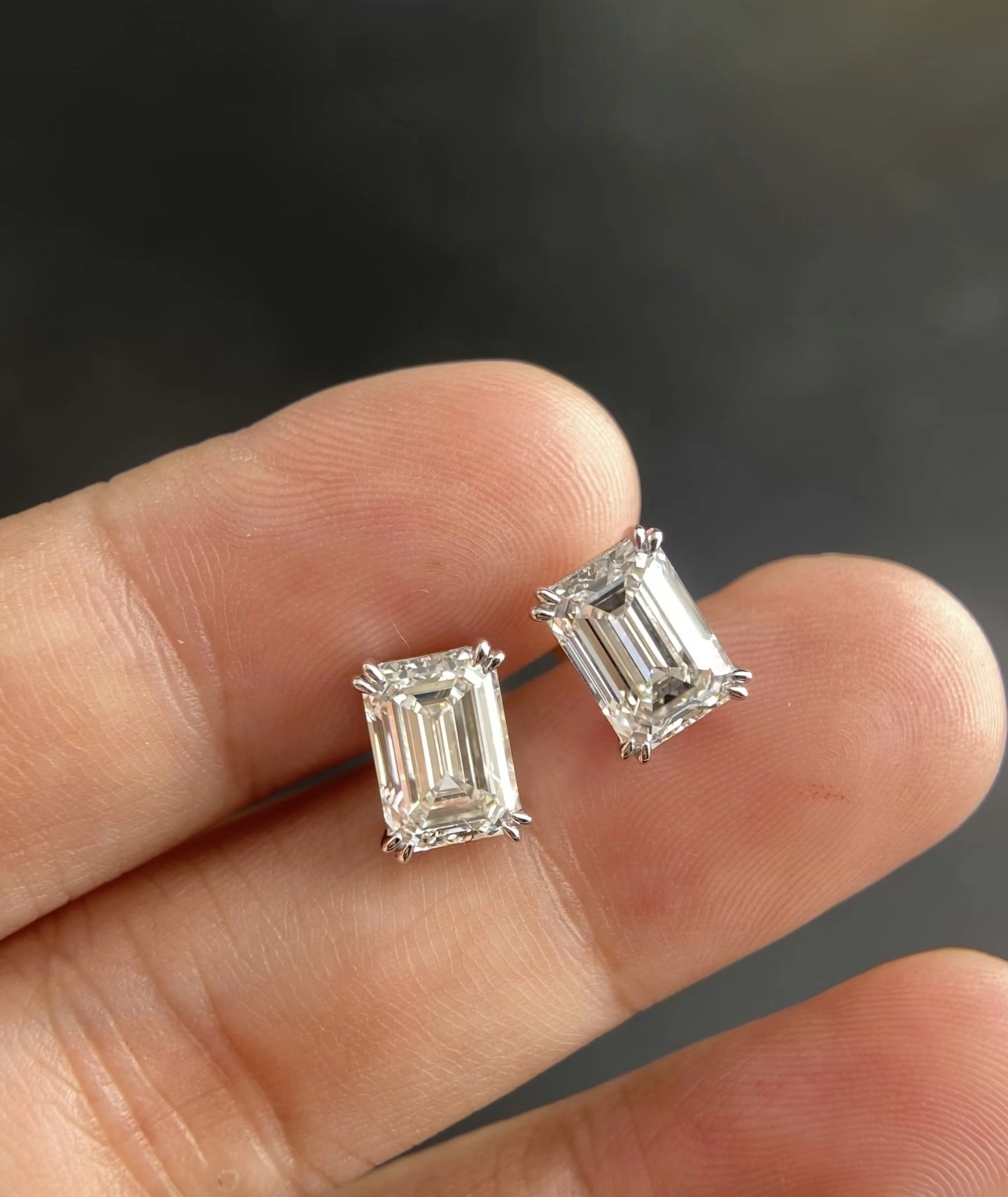 18K White Gold High Clarity Emerald Cut Lab Grown Diamond Earrings 1