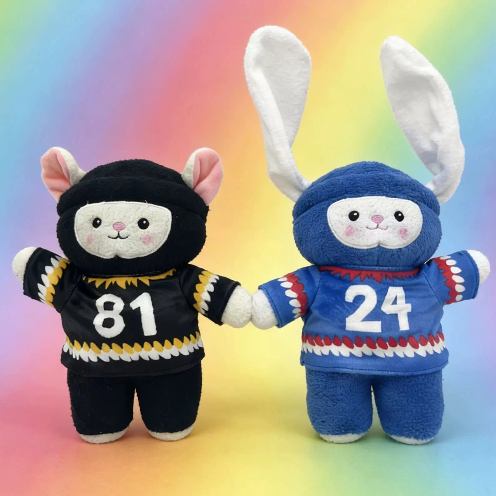 Kawaii Bunny Athlete Plush Doll 25cm Premium Fleece Stuffed Toy, Blue/Black Jersey Options 1