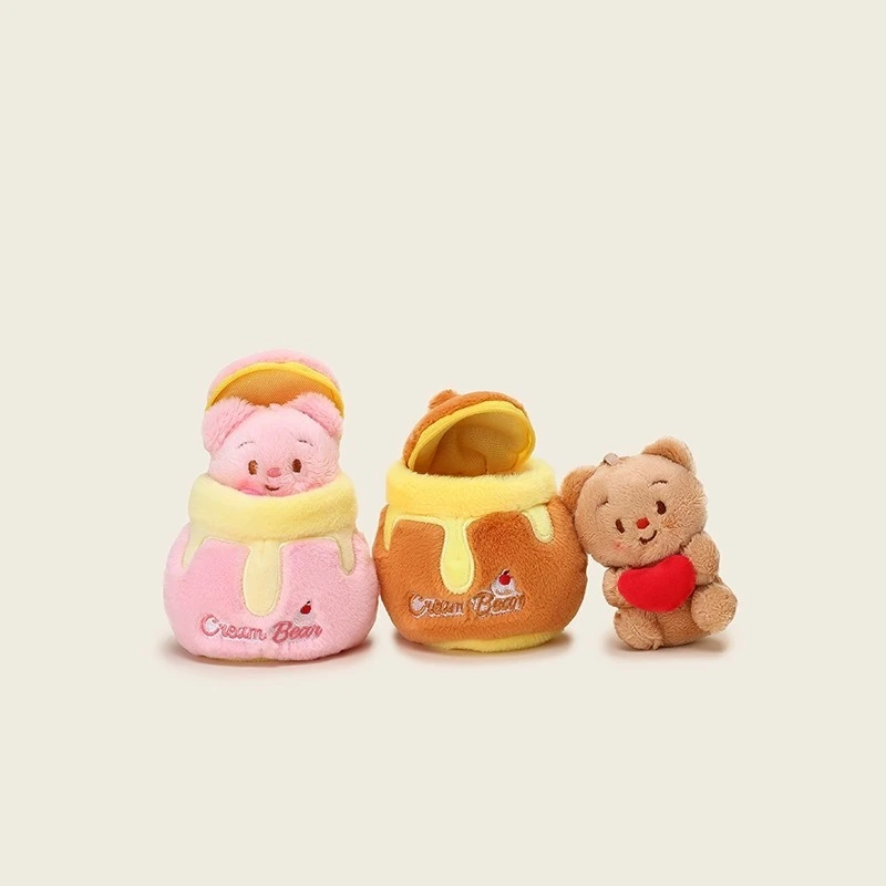 Kawaii Cream Bear Plush Set 12cm Premium Fleece Stuffed Toy, Pink/Brown Honey Pot Options, Perfect for Room Decor & Play 1