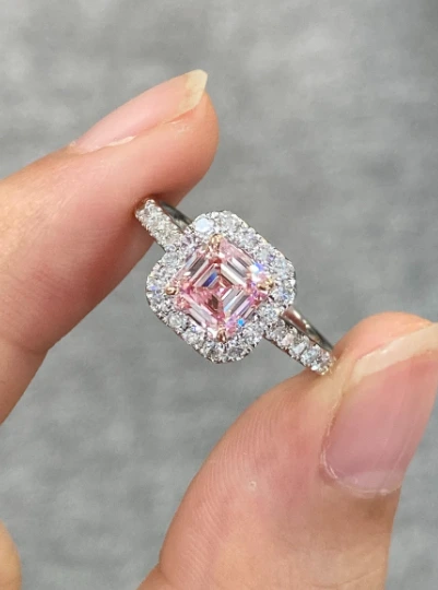 18K White 1.03ct Pink VS Asscher Cut Lab Grown Diamond Engagement Ring 1