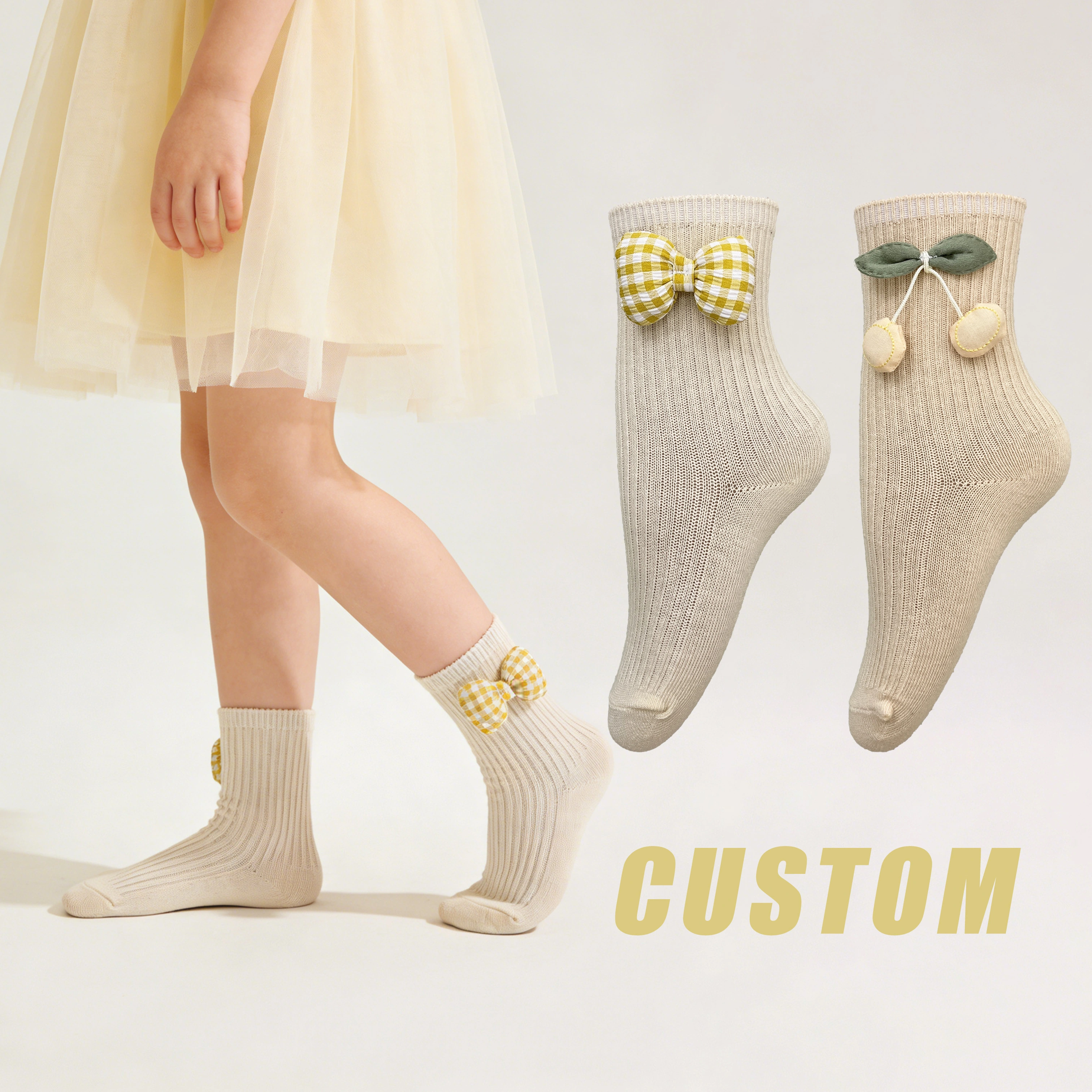 Custom Kids' Bow Tie Ruffled Socks Dress Wear Daily Wear Breathable and Comfortable for Spring and Summer HYC-141 1