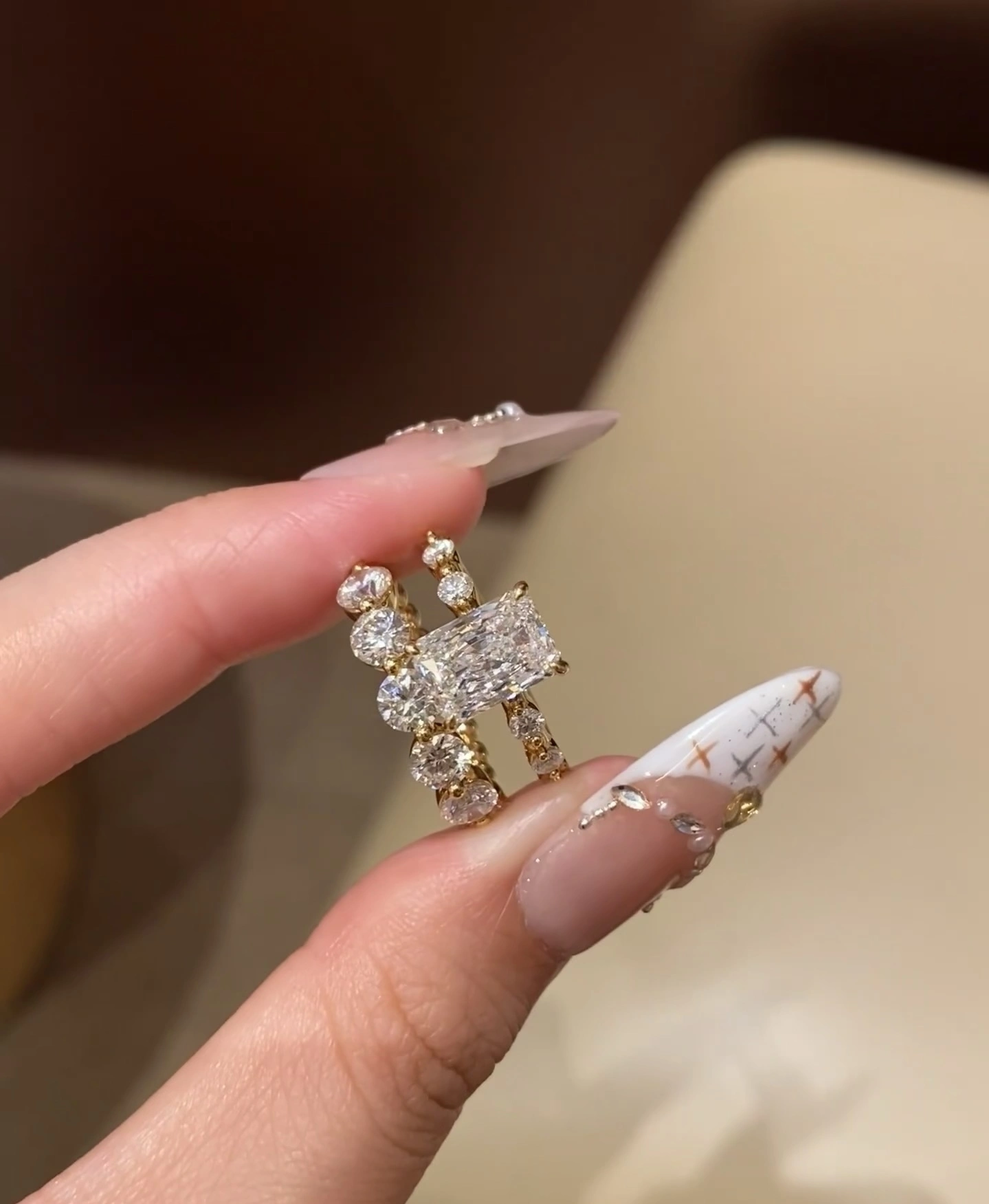 ZKZ Customization 18K Yellow Gold Lab Diamond Ring 1.5ct Radiant Engagement ring diamond-paved Road Eternal Ring 1