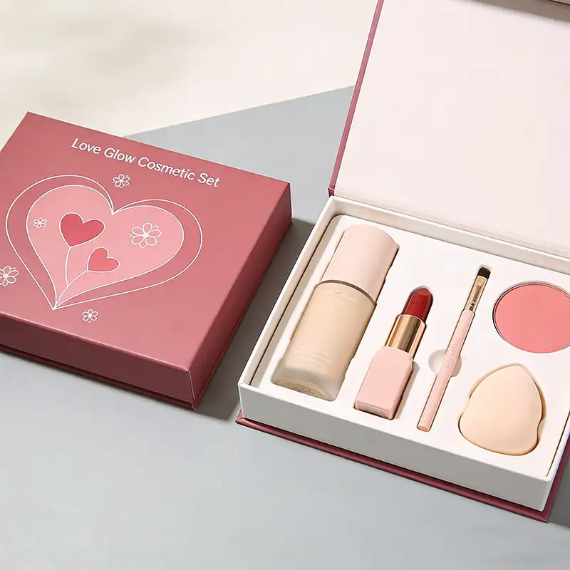 علب مكياج فارغة قابلة لإعادة التدوير، مصنوعة من ورق مقوى قابل لإعادة التدوير، ببابين وإغلاق مغناطيسي، مثالية لعيد الحب، متوفرة بالجملة مع شعار مخصص. 1