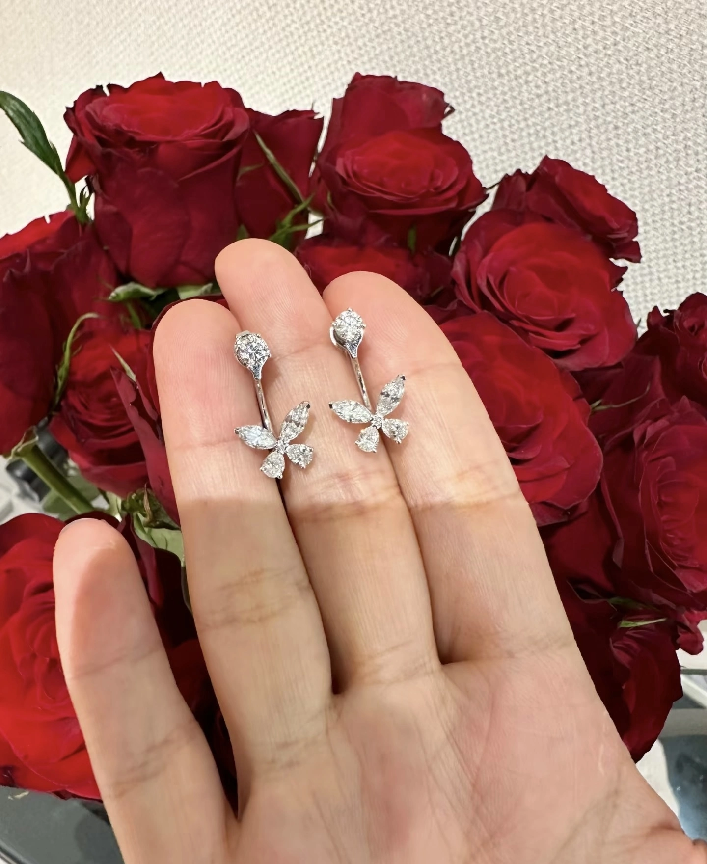 Butterfly Stud Earrings in 18K White Gold with Cultured Diamonds 1