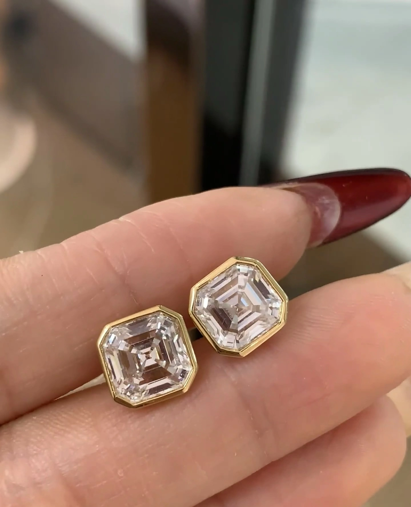 18K Yellow Gold Custom Lab Diamond Earrings 2ct Asscher earrings Bezel set earrings with IGI certification 1
