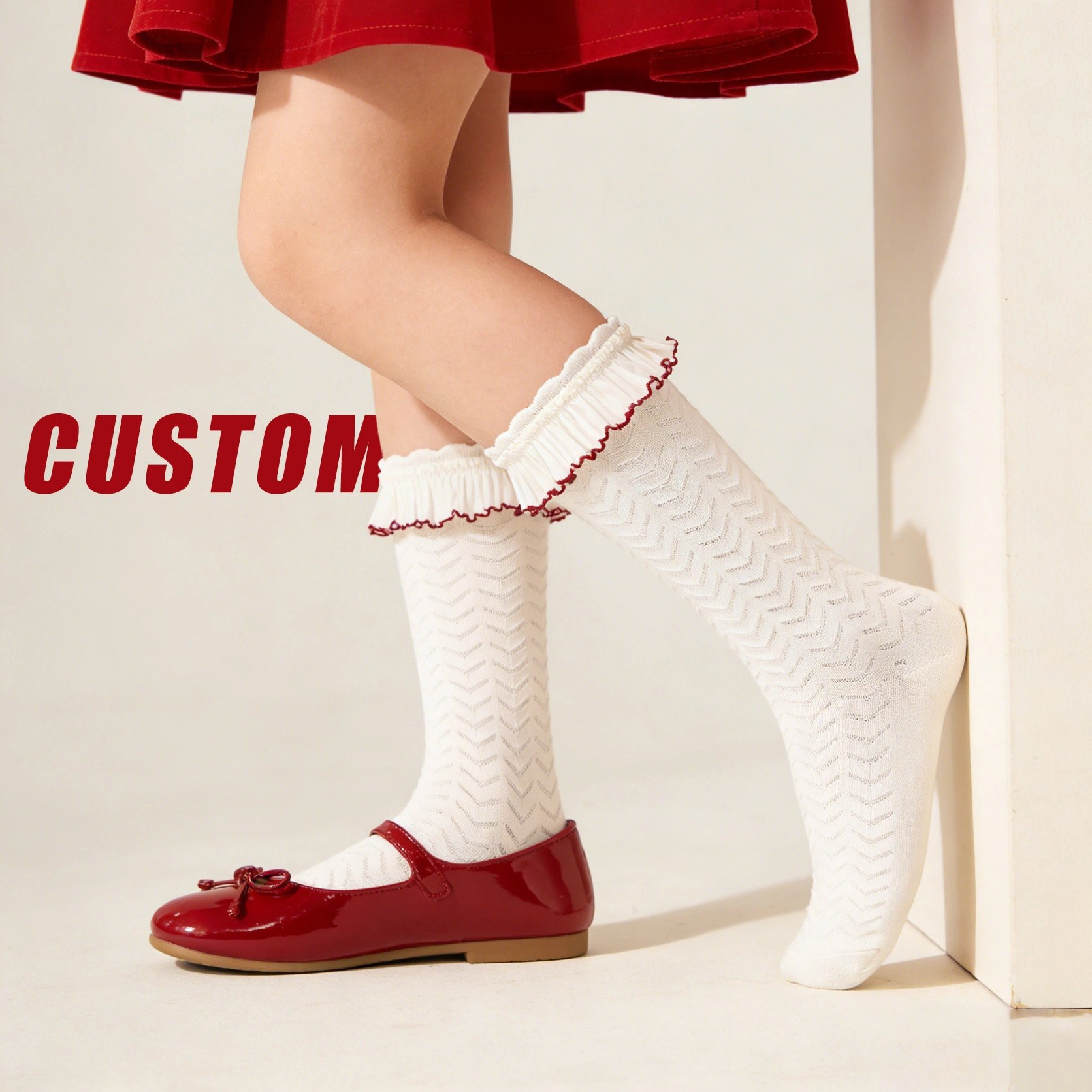 Custom Kids Knitting Socks Girls Socks Ruffled Design Sweet Lolita Style Breathable Knitted HYC-143 1