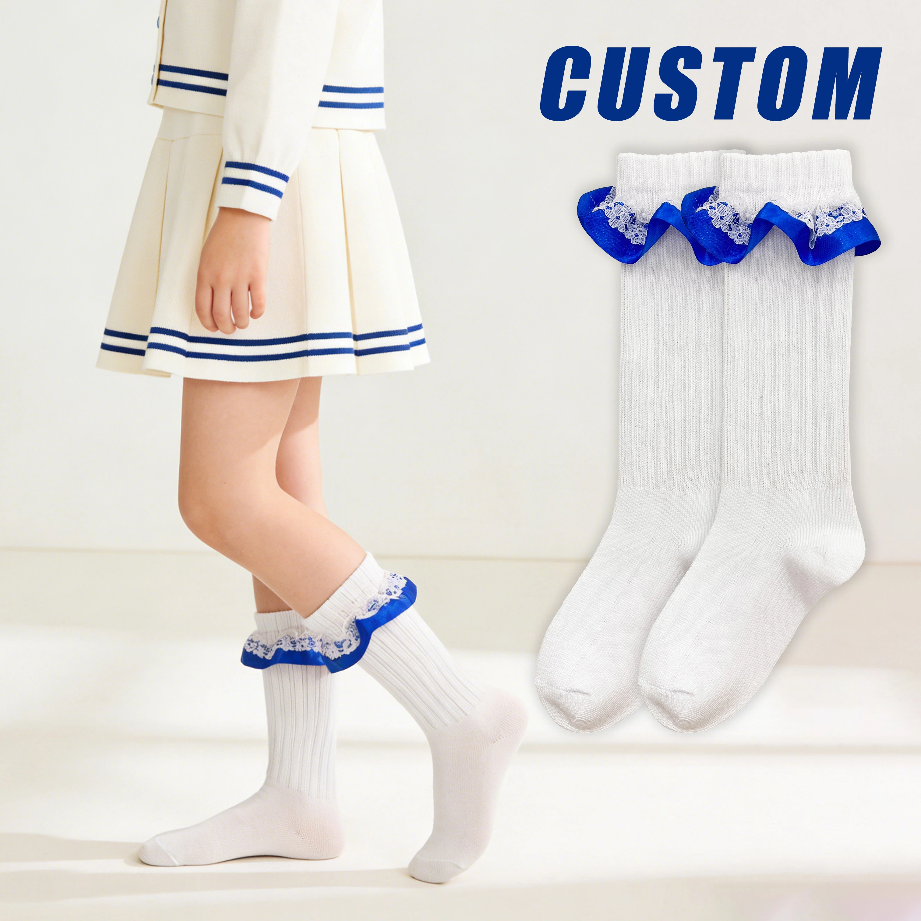 Custom Kids Girls Crew Breathable Cute Lace Ruffled Socks Dress HYC-144 1