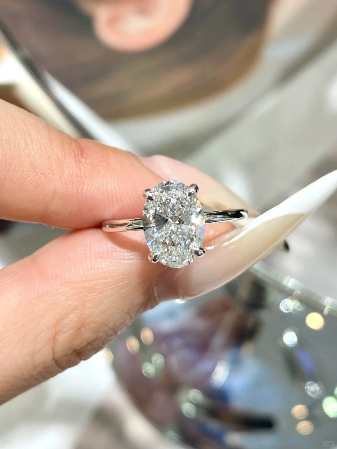 Classic 4-Prong 18K White Gold 2ct Lab-Grown Oval-Cut Diamond Engagement Ring 1