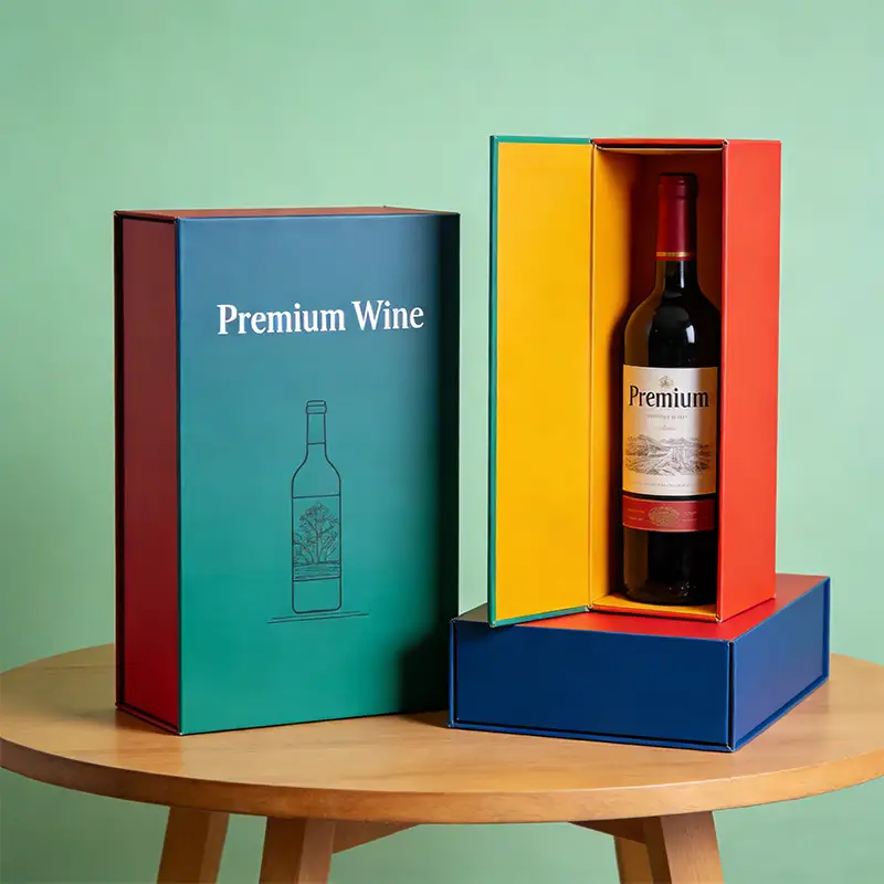 صندوق هدايا فاخر قابل للطي مصنوع من الورق المقوى المغناطيسي، مخصص لتغليف النبيذ 1