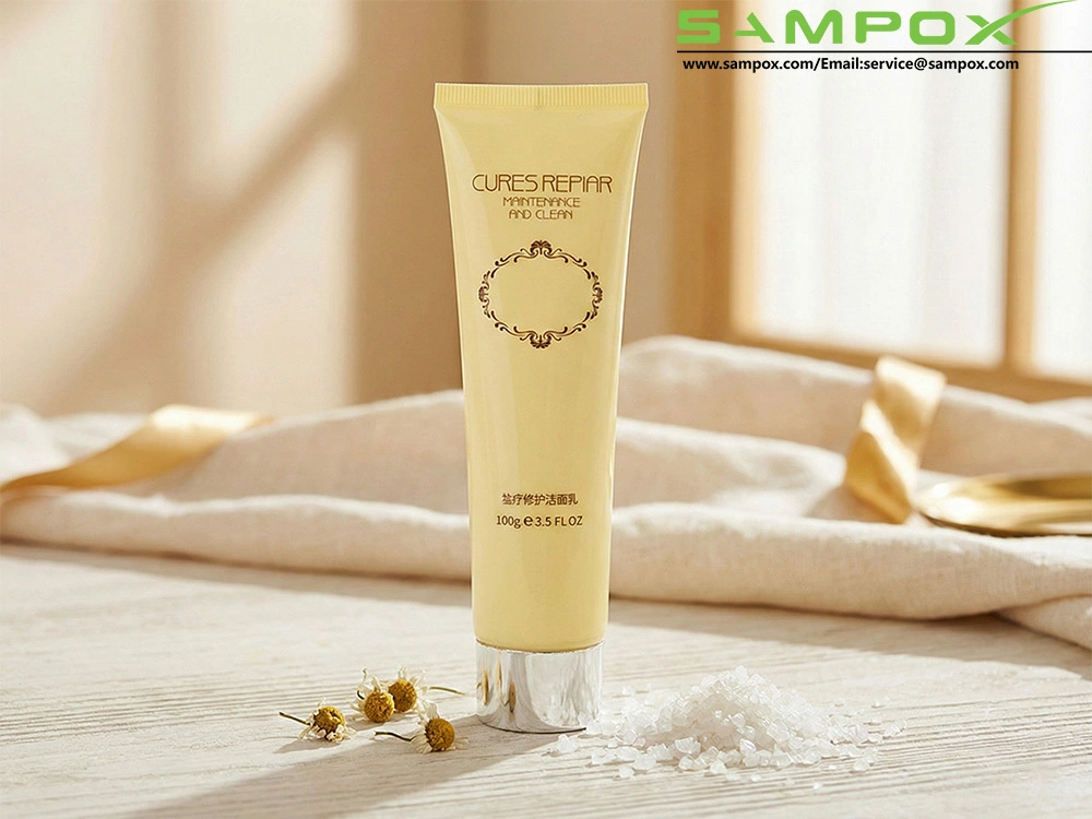 Creamy Yellow PE Facial Cleanser Tube with Silver Cap 100g 35mm 1