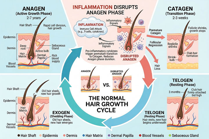 The hair growth cycle and inflammation how they interfere with the growth stage Red light therapy improves scalp inflammation 2