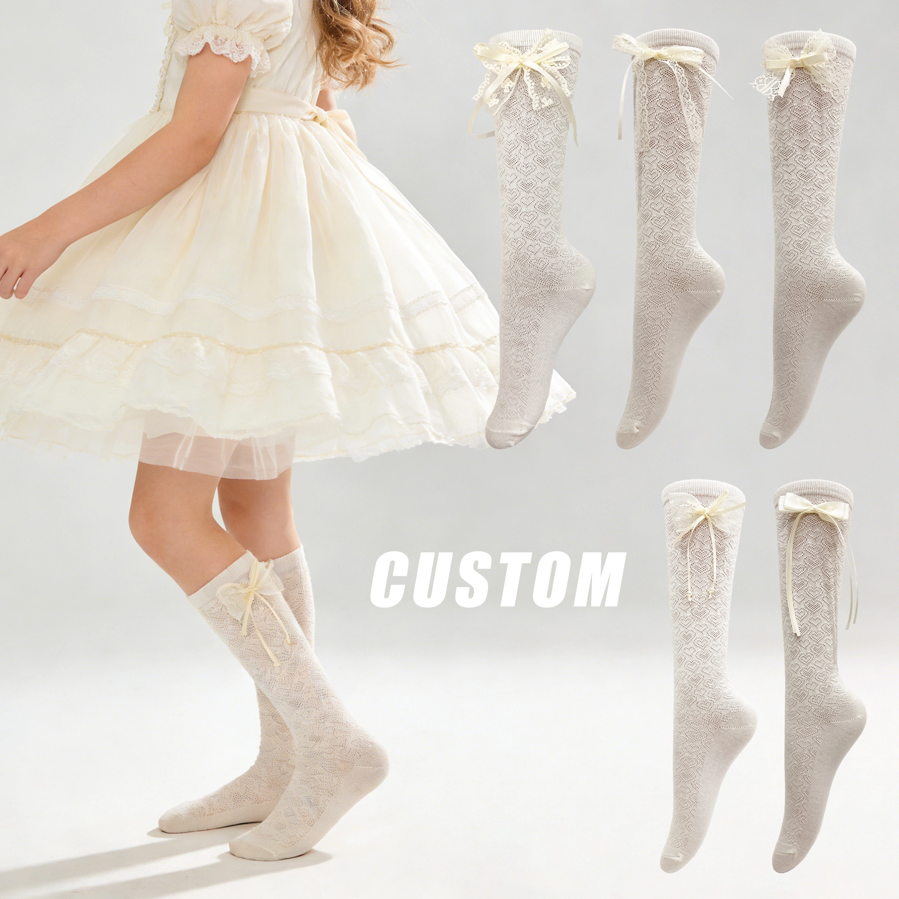 Детские милые носки до середины икры с оборками и бантиком в форме сердца, дышащие, мягкие, летние. HYC-146 1