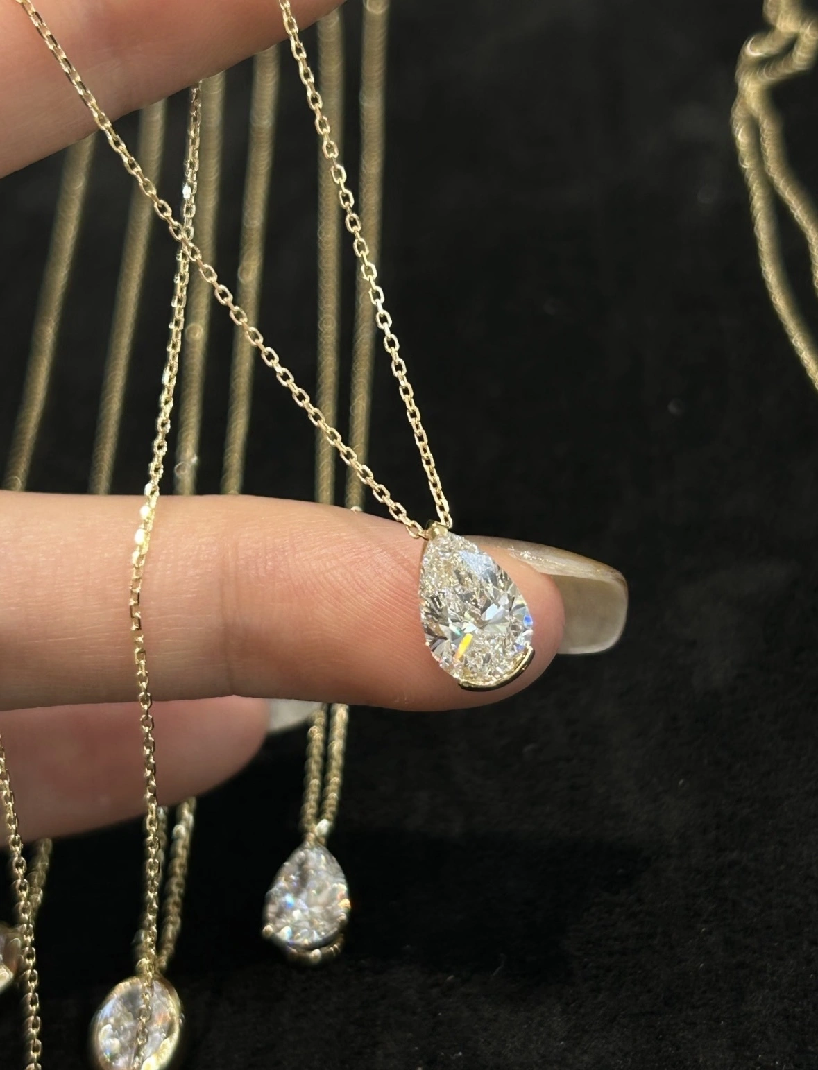 18K Yellow Gold Custom Lab Diamond Necklace 1ct Pear Necklace Half Bezel set Diamond Necklace with IGI certification 1