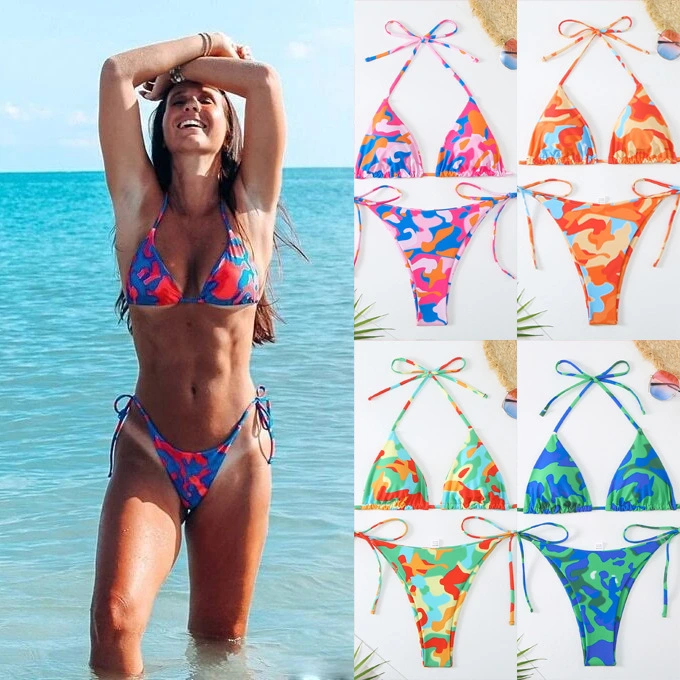 QT24018 OEM 2026 New Arrivals Sexy Color Block Tie Side Triangle Bikini Set - Quick Dry UV Protection Swimwear 1
