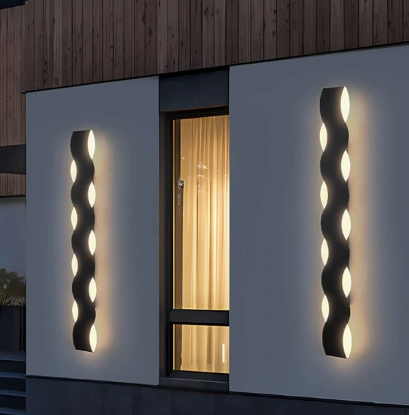 Long Wave Outdoor Wall Lamp Minimalist Villa Hotel Entrance Gate Lighting 1