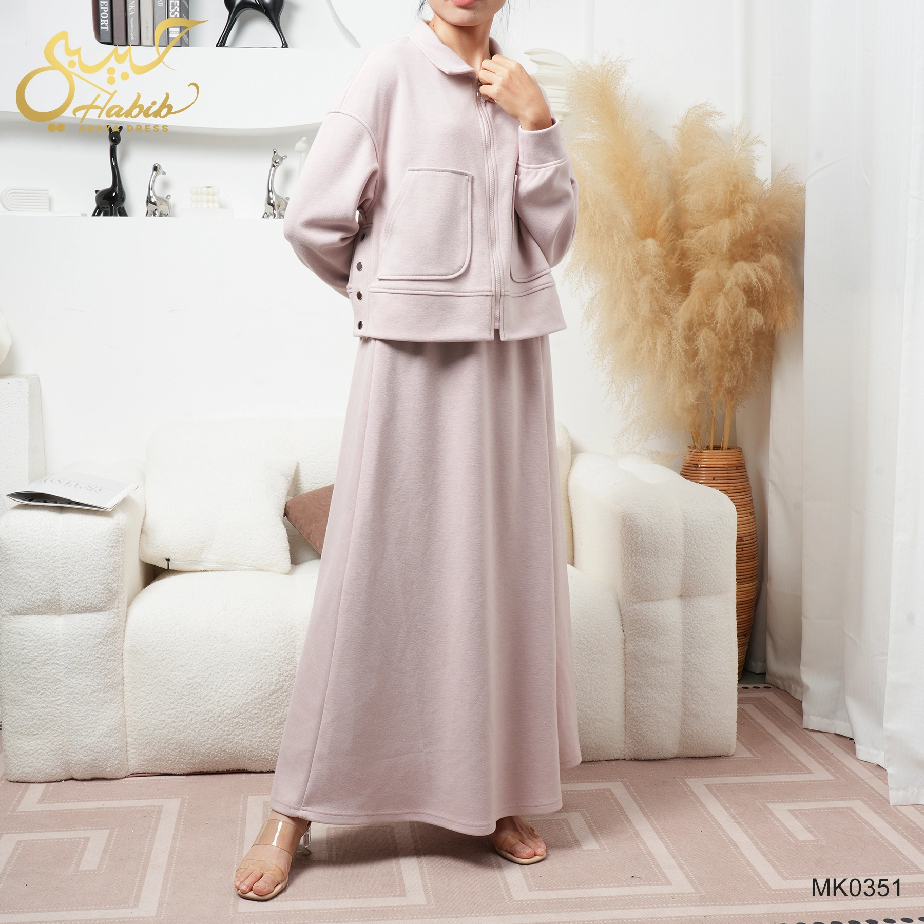 Muslim 2-Piece Pink Top and Long Skirt Set Autumn Winter 1