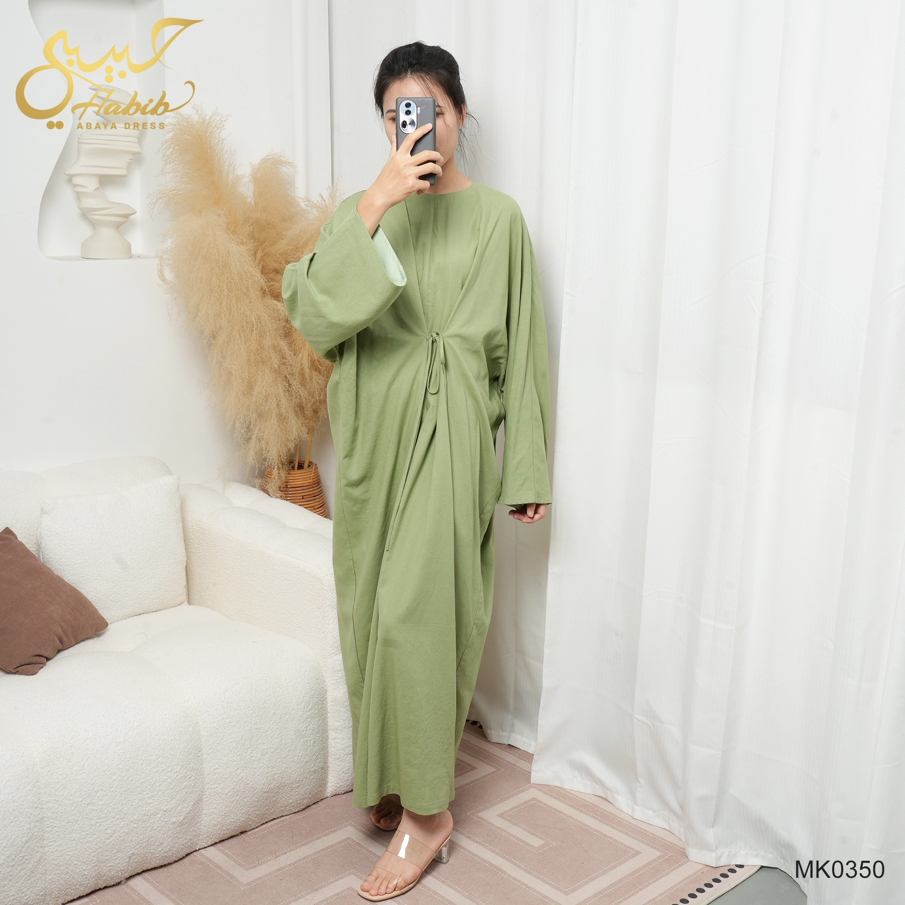 Muslim Green Abaya Dress Dubai Islamic Clothing Front Strap Design 1