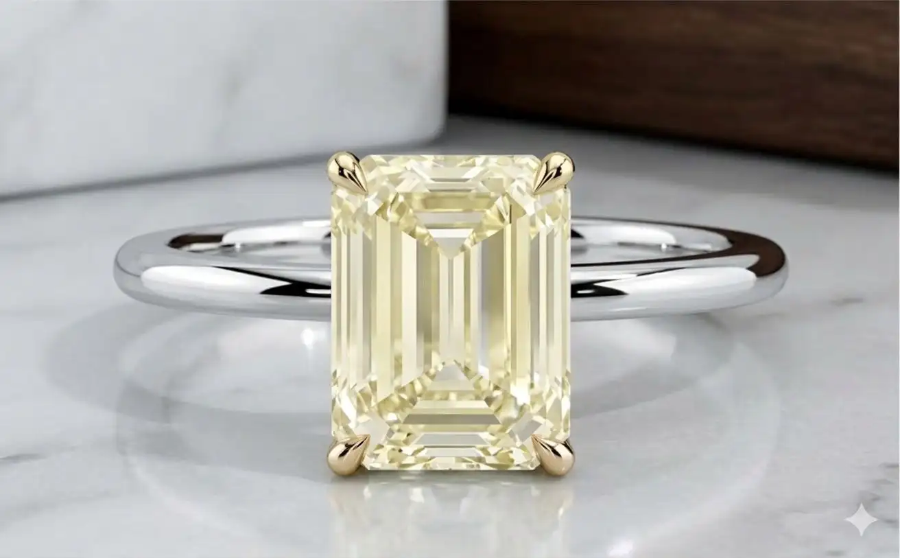 RING US7  PT950 WHITE  LAB GROWN DIAMOND Emerald 2.27ct Fancy Intense Yellow VS1 -1PIECES   IGI 1