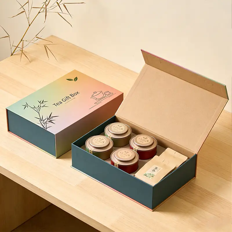 علبة شاي فاخرة قابلة لإعادة التدوير، بتصميم مخصص، مغلفة بطبقة لامعة غير لامعة، مزخرفة، مطلية بطبقة مقاومة للأشعة فوق البنفسجية، بغطاء مغناطيسي وقاعدة مغناطيسية - علبة هدايا بالجملة 1
