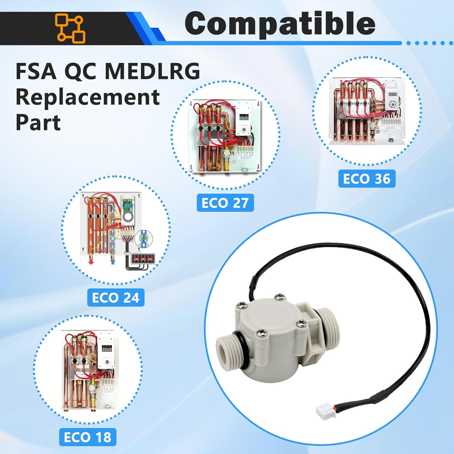 Pieza de repuesto FSA QC MEDLRG para Ecosmart, sensor de flujo para calentador de agua sin tanque ECO 18 24 27 2